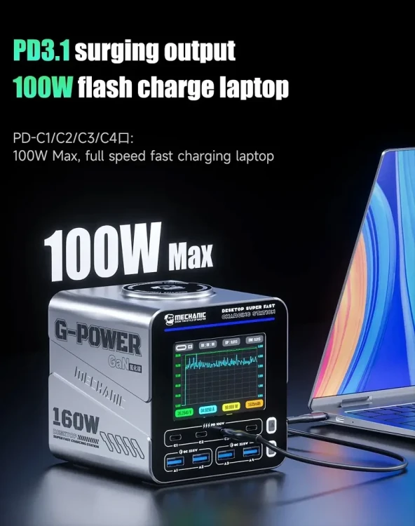 Elewant_ladowarka_sieciowa_8_portow_4x_USB-A_4x_USB-C_Indukcja_PD_QC_QI_160W_Mechanic_G-Power_6.webp